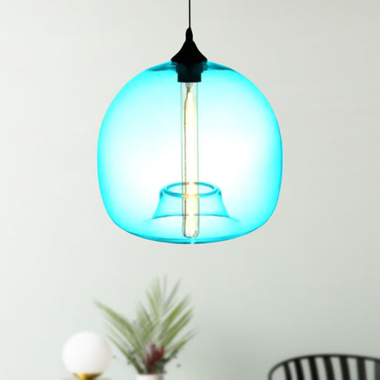 Modern Glass Ball Shade Suspension Light - 1-Light Red/Brown/Blue Hanging Ceiling