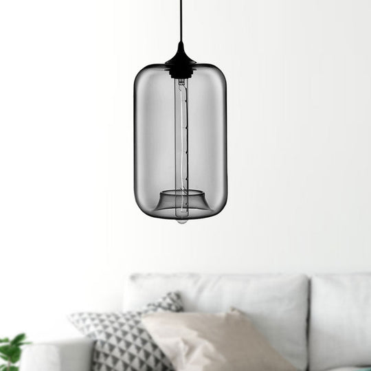 Contemporary 1-Light Hanging Lamp With Cylinder Glass Shade - Red/Brown/Blue Ceiling Light