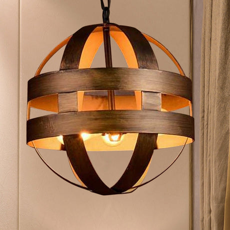 Vintage Oil-Rubbed Bronze Orb Cage Chandelier With 3 Lights - Indoor Ceiling Fixture