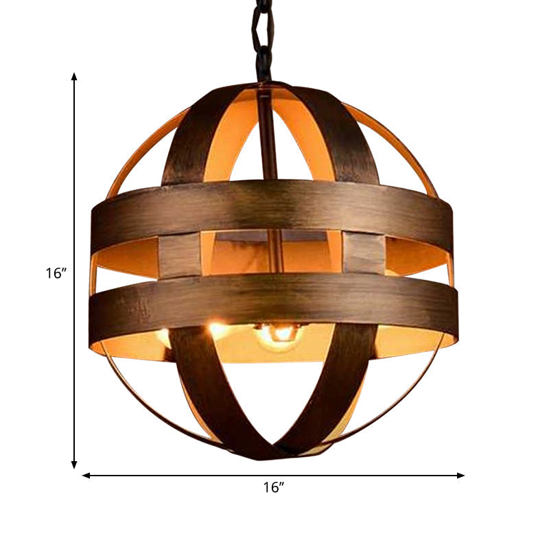 Vintage Style Bronze Orb Cage Chandelier - Indoor Ceiling Light Fixture With 3 Metal Lights