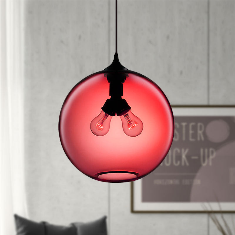 Modern Glass Globe Pendant Light - Red/Brown/Clear 2 Lights Red