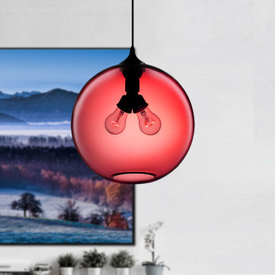 Modern Glass Globe Pendant Light - Red/Brown/Clear 2 Lights
