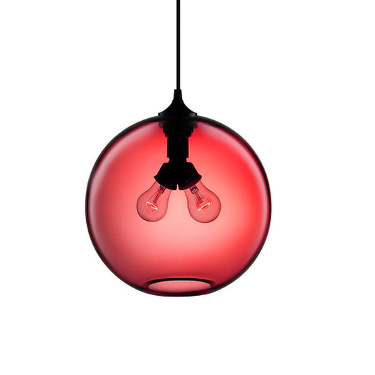 Modern Glass Globe Pendant Light - Red/Brown/Clear 2 Lights