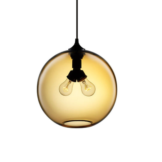 Modern Glass Globe Pendant Light - Red/Brown/Clear 2 Lights