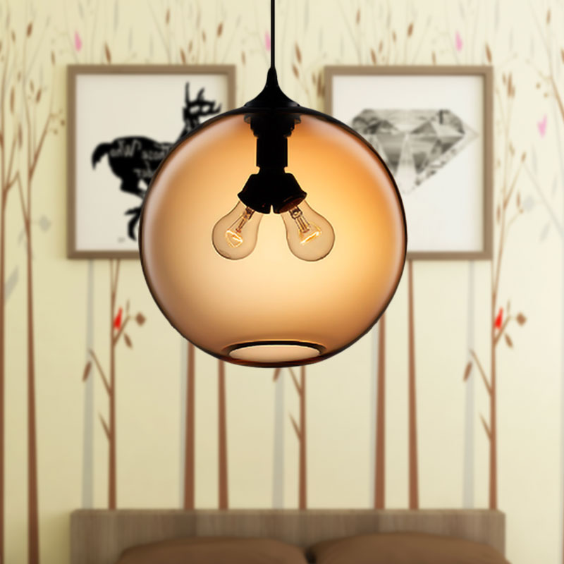 Modern Glass Globe Pendant Light - Red/Brown/Clear 2 Lights