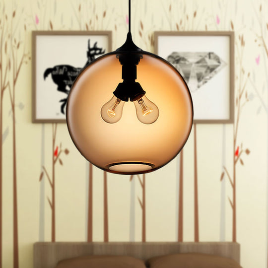 Modern Glass Globe Pendant Light - Red/Brown/Clear 2 Lights