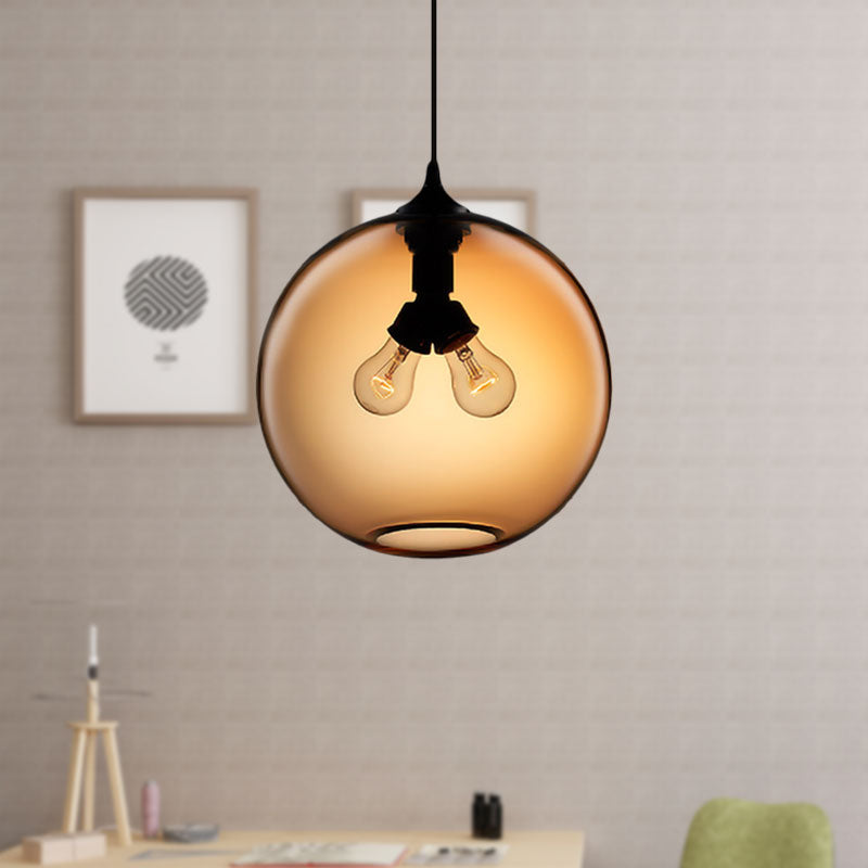 Modern Glass Globe Pendant Light - Red/Brown/Clear 2 Lights
