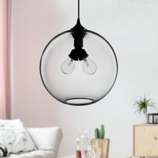 Modern Glass Globe Pendant Light - Red/Brown/Clear 2 Lights