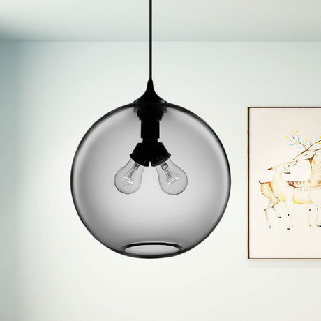 Modern Glass Globe Pendant Light - Red/Brown/Clear 2 Lights