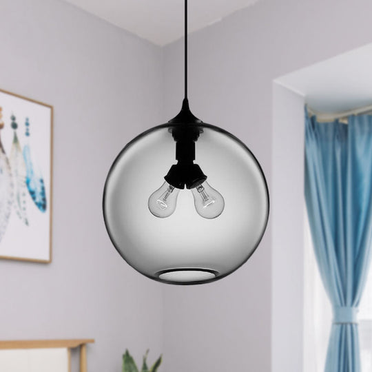 Modern Glass Globe Pendant Light - Red/Brown/Clear 2 Lights