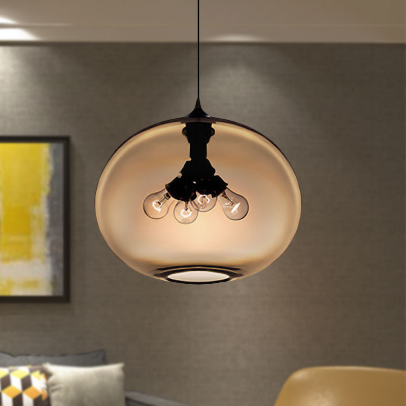Modern Brown/Clear/Amber 4-Light Ceiling Pendant With Oval Glass Shade Brown