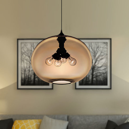 Modern Brown/Clear/Amber Oval Glass Pendant Light - 4-Light Ceiling Hanging Fixture