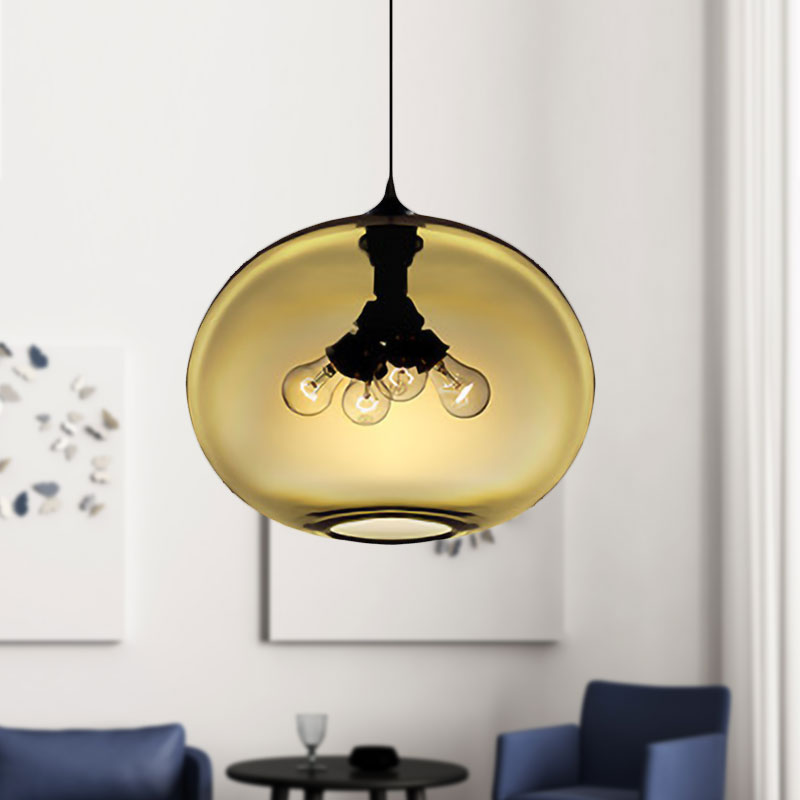 Modern Brown/Clear/Amber 4-Light Ceiling Pendant With Oval Glass Shade Amber