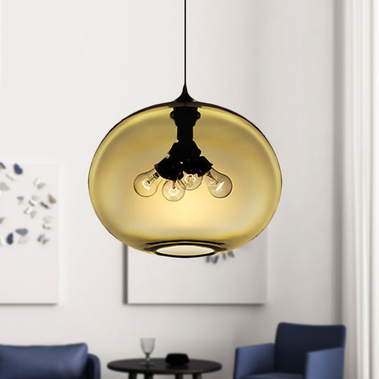 Modern Brown/Clear/Amber 4-Light Ceiling Pendant With Oval Glass Shade Amber
