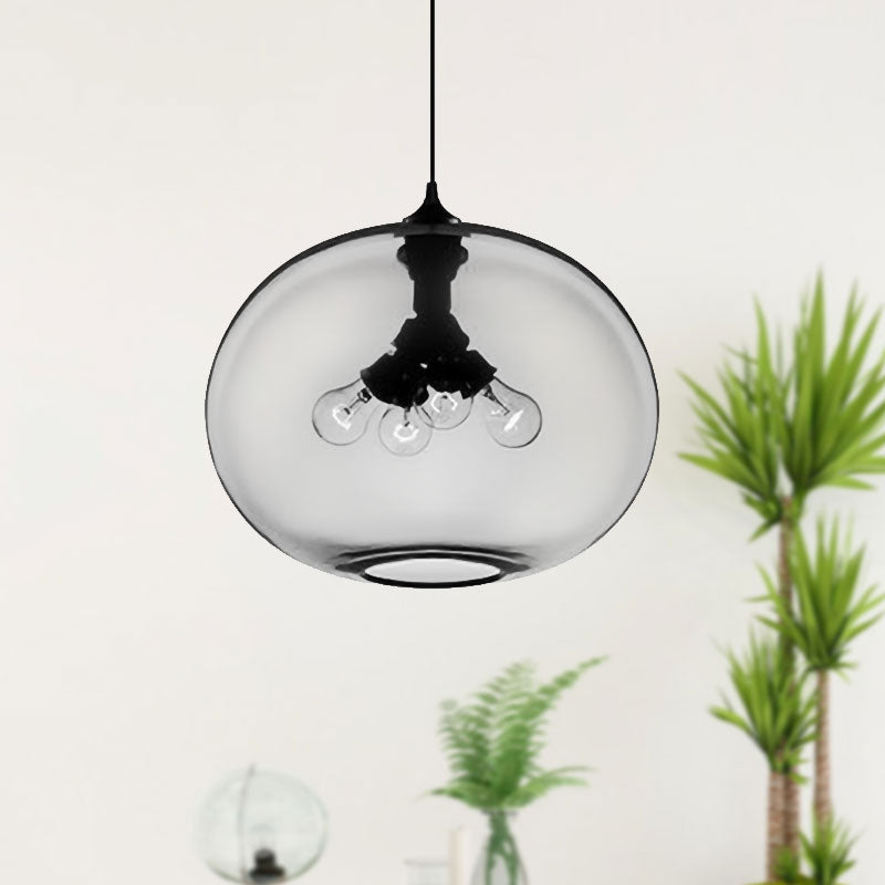 Modern Brown/Clear/Amber 4-Light Ceiling Pendant With Oval Glass Shade