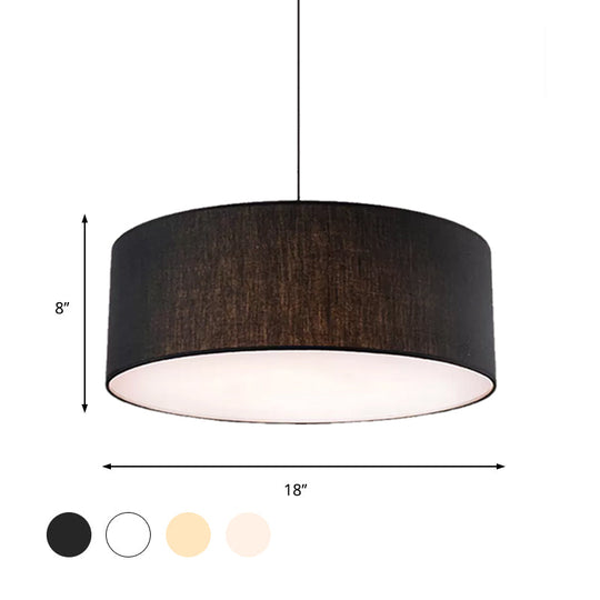 Simple Fabric Drum Ceiling Pendant Light - 12/16/18 Diameter 1-Light White/Black/Beige Hanging Lamp