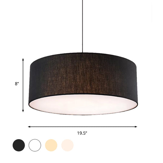 Simple Fabric Drum Ceiling Pendant Light - 12/16/18 Diameter 1-Light White/Black/Beige Hanging Lamp