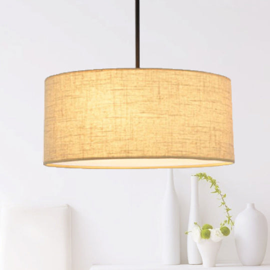 Simple Fabric Drum Ceiling Pendant Light - 12/16/18 Diameter 1-Light White/Black/Beige Hanging Lamp