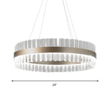 Modern Clear Crystal Pendant Lighting With 1 Light Gold Hanging Lamp - 16/24/32 Wide Warm/White For