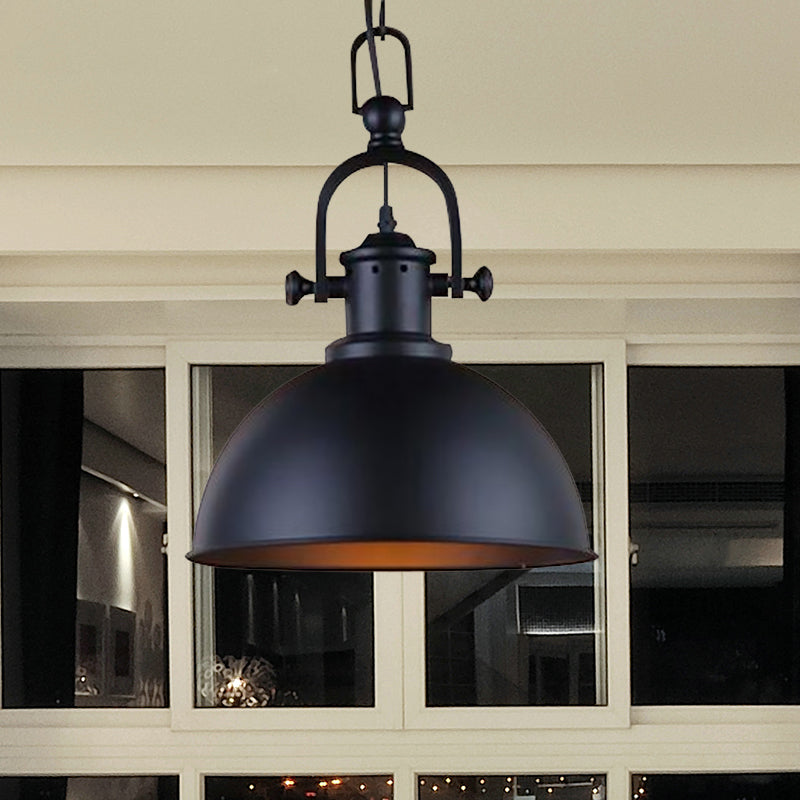 Vintage Dome Pendant Light In Black/White - Metal Hanging Lamp For Dining Room