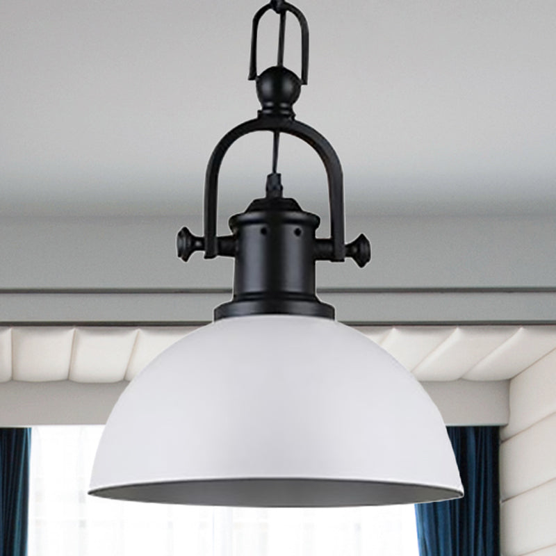 Vintage Dome Pendant Light - Metal Hanging Lamp With 1 Bulb In Black/White For Dining Room White