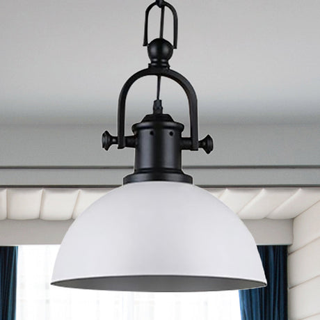 Vintage Dome Pendant Light - Metal Hanging Lamp With 1 Bulb In Black/White For Dining Room White