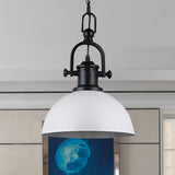 Vintage Dome Pendant Light - Metal Hanging Lamp With 1 Bulb In Black/White For Dining Room