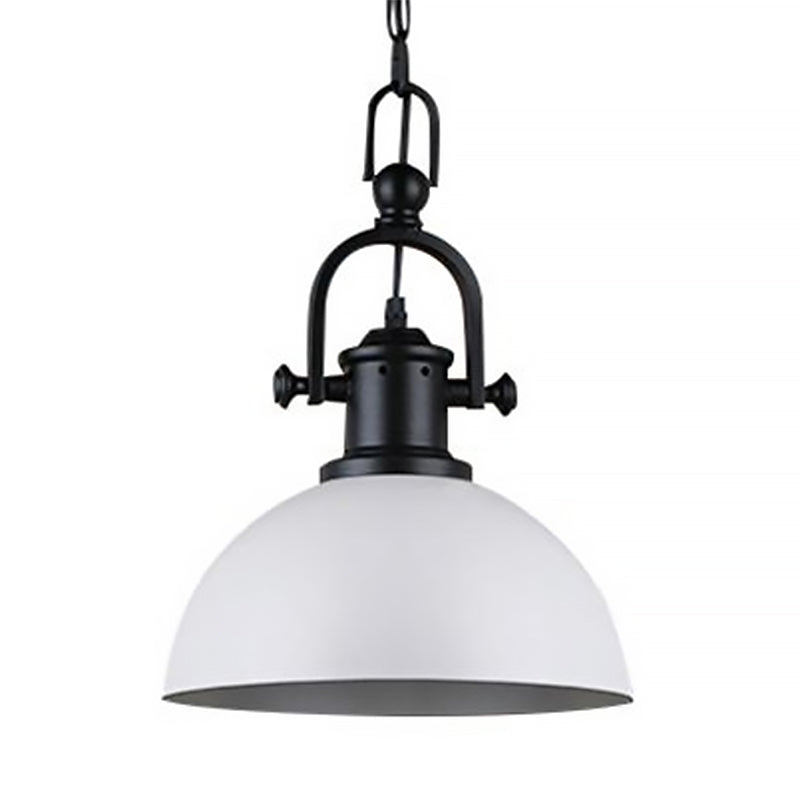 Vintage Dome Pendant Light In Black/White - Metal Hanging Lamp For Dining Room