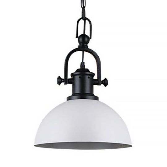 Vintage Dome Pendant Light In Black/White - Metal Hanging Lamp For Dining Room