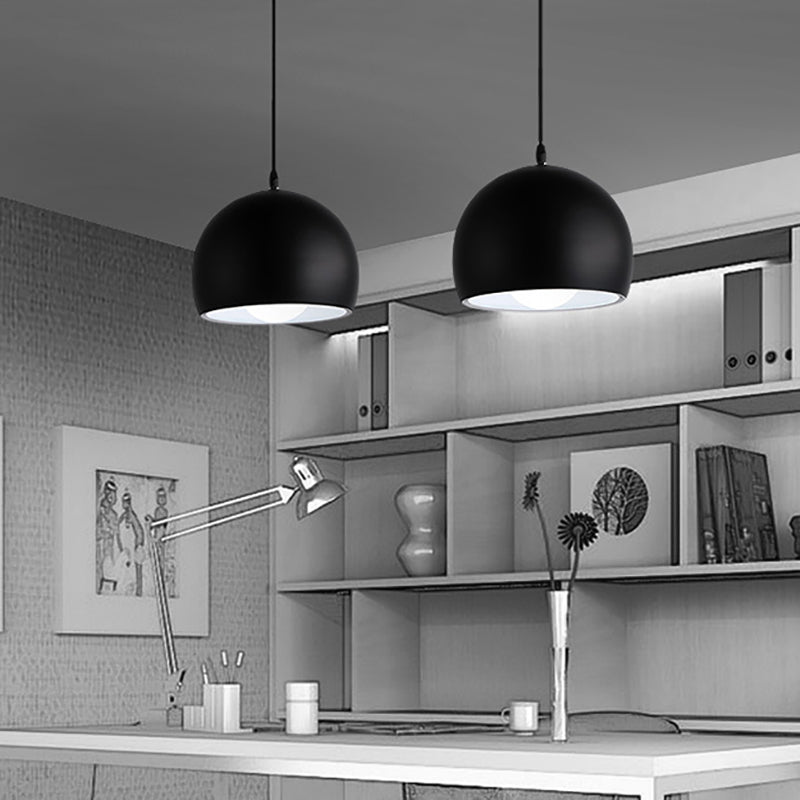 Industrial Style Metallic 1 Head Hanging Pendant Lamp - Black Globe Shade 8’/10’/14’ Width