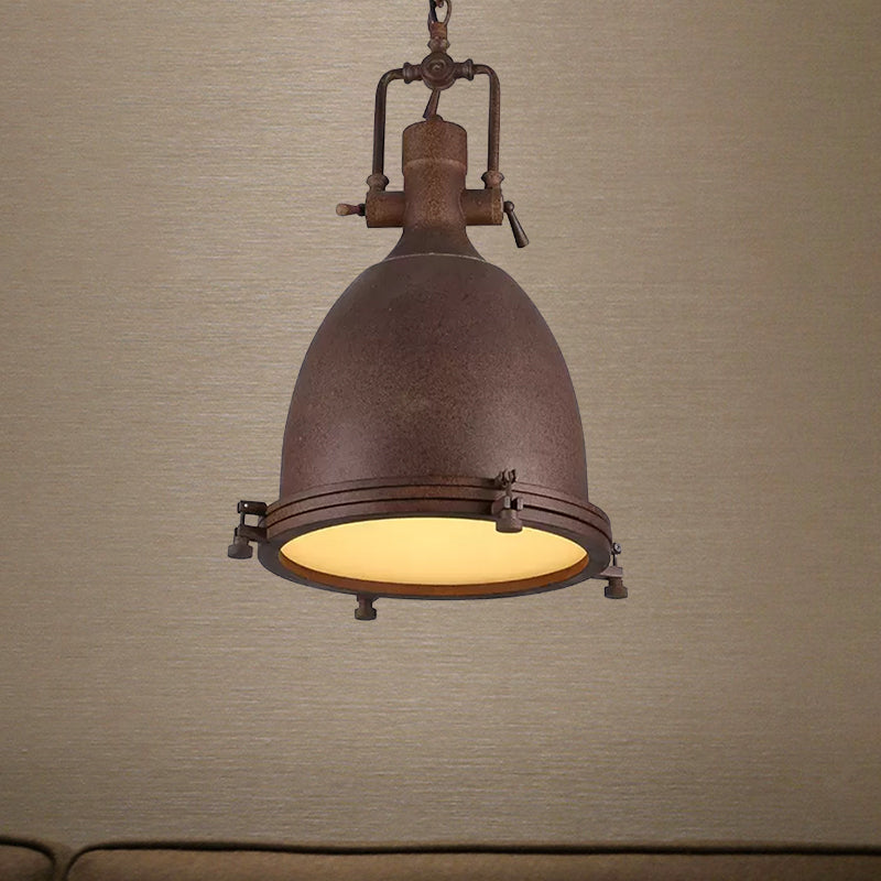 Industrial Domed Pendant Lamp - 1-Light Metal Ceiling Light Fixture For Bars Black/Silver/Rust With