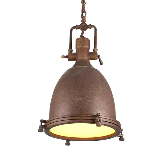 Industrial Domed Pendant Lamp - 1-Light Metal Ceiling Light Fixture For Bars Black/Silver/Rust With