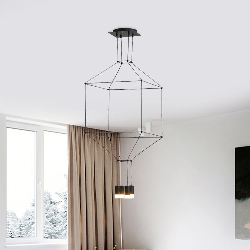 Nordic Style Black 3D Square Pendant Light With Glass Shade And Metal Frame - 4/6 Lights