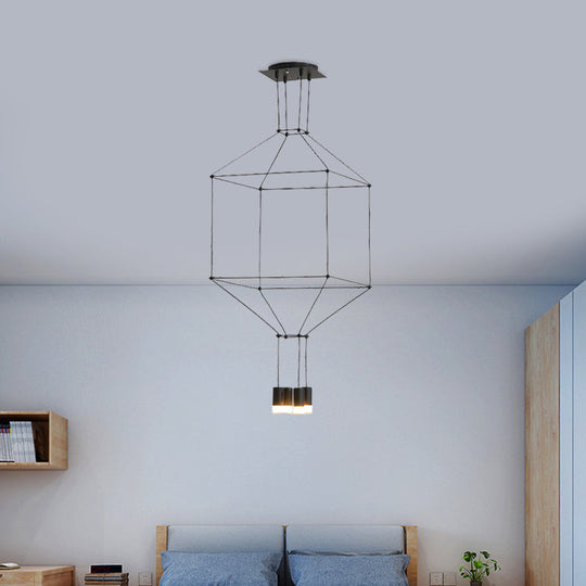 Nordic Style Black Pendant Light With 3D Square Design 4/6 Lights Glass Shade And Metal Frame