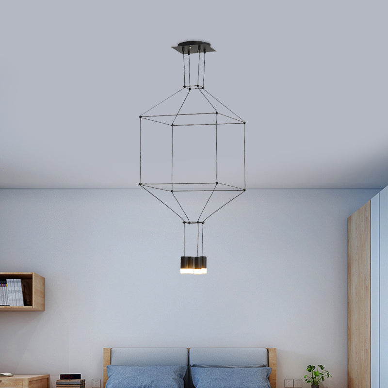 Nordic Style Black 3D Square Pendant Light With Glass Shade And Metal Frame - 4/6 Lights