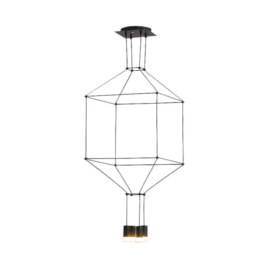 Nordic Style Black Pendant Light With 3D Square Design 4/6 Lights Glass Shade And Metal Frame