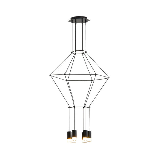 Nordic Style Black Pendant Light With 3D Square Design 4/6 Lights Glass Shade And Metal Frame