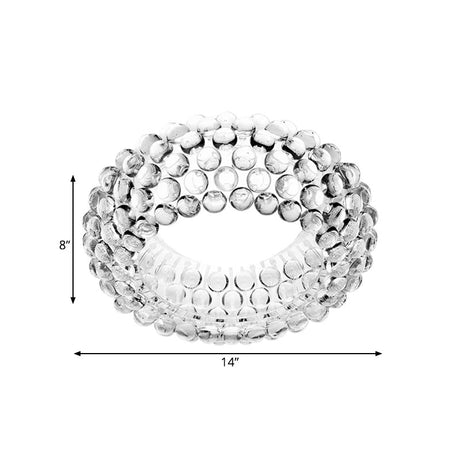 Designer Clear Glass Led Bedroom Flush Ceiling Light Fixture - 14’/19.5’/25.5’ Wide Bubble Lighting