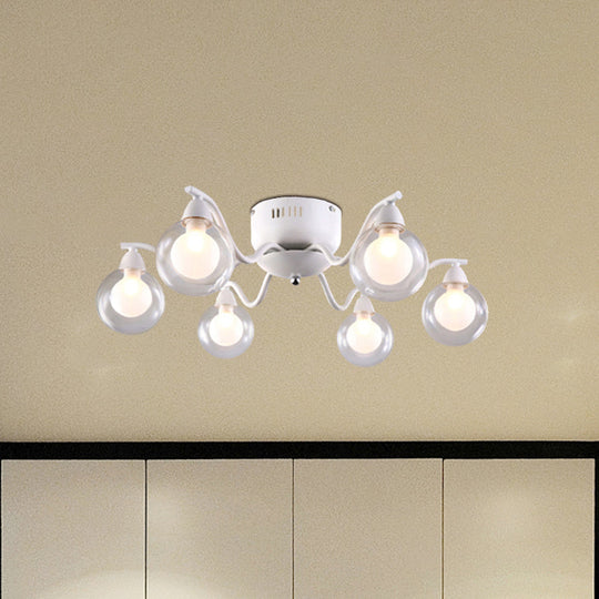 Sleek 6-Light Starburst Ceiling Fixture With Metal Ball Glass Shade - Ideal For Bedroom. Mounts