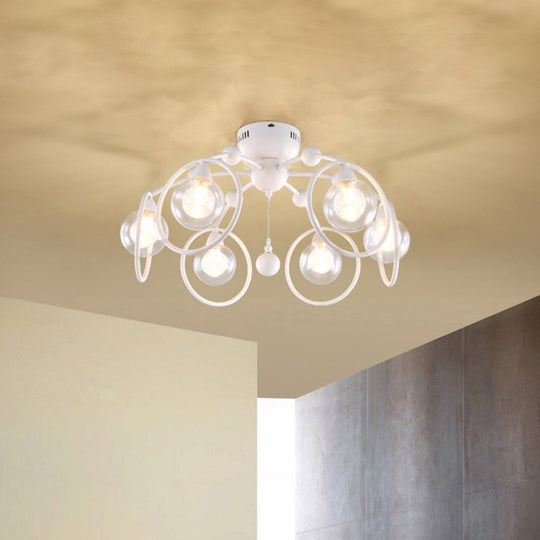 Modern Bedroom Ceiling Light Fixture - 6 - Light Semi Flush Mount With Globe Glass Shade And White