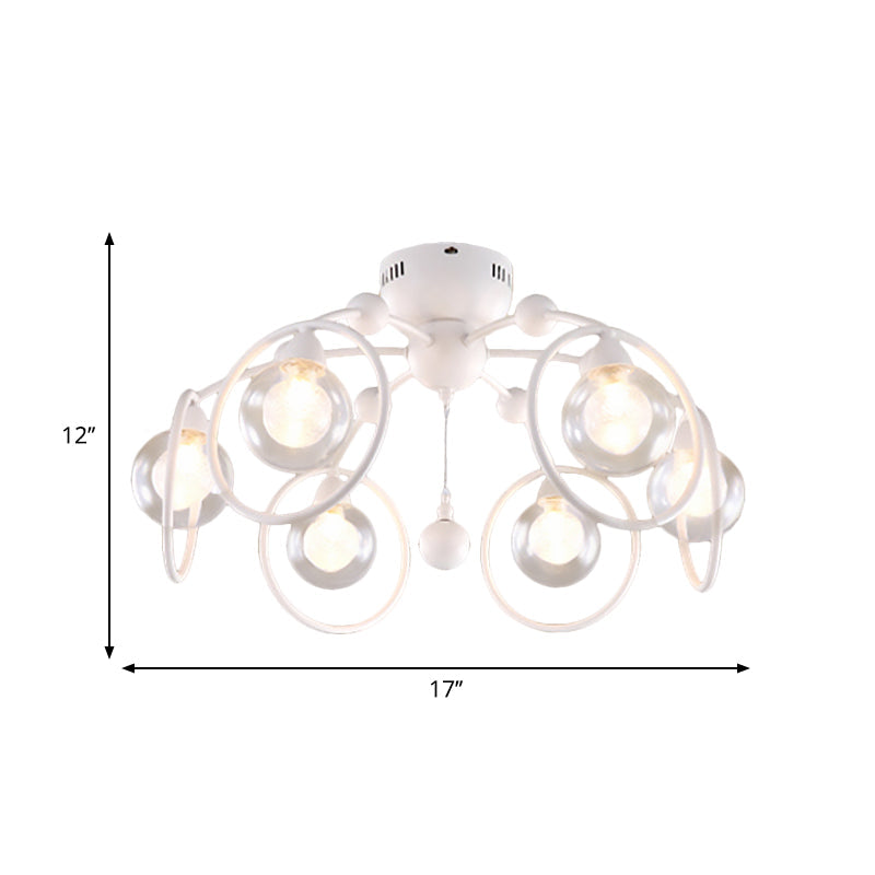 Modern Bedroom Ceiling Light Fixture - 6 - Light Semi Flush Mount With Globe Glass Shade And White