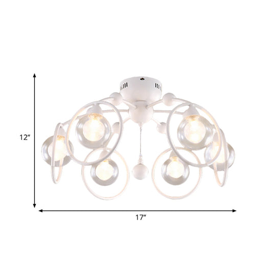 Modern Bedroom Ceiling Light Fixture - 6 - Light Semi Flush Mount With Globe Glass Shade And White