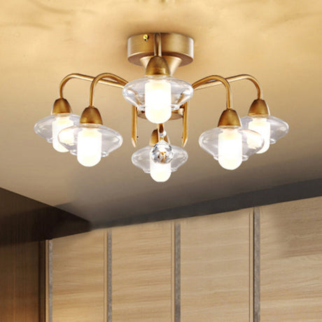 Contemporary Double Glass Shade Semi Flush Mount Light - Metal | 6 Lights Living Room Ceiling