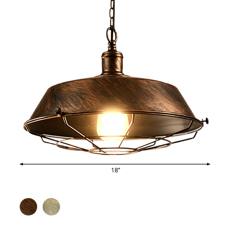 Antique Style Iron Barn Hanging Light With Wire Guard - 10’/14’/18’ Dia Brass/Bronze/Black
