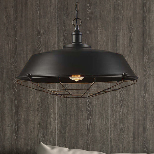 Antique Style Iron Barn Hanging Light With Wire Guard - 10’/14’/18’ Dia Brass/Bronze/Black