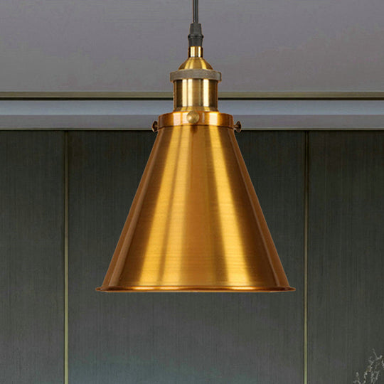 Industrial Style Cone-Shaped Hanging Pendant Lamp - Black/Brass Iron Ideal For Dining Room Lighting
