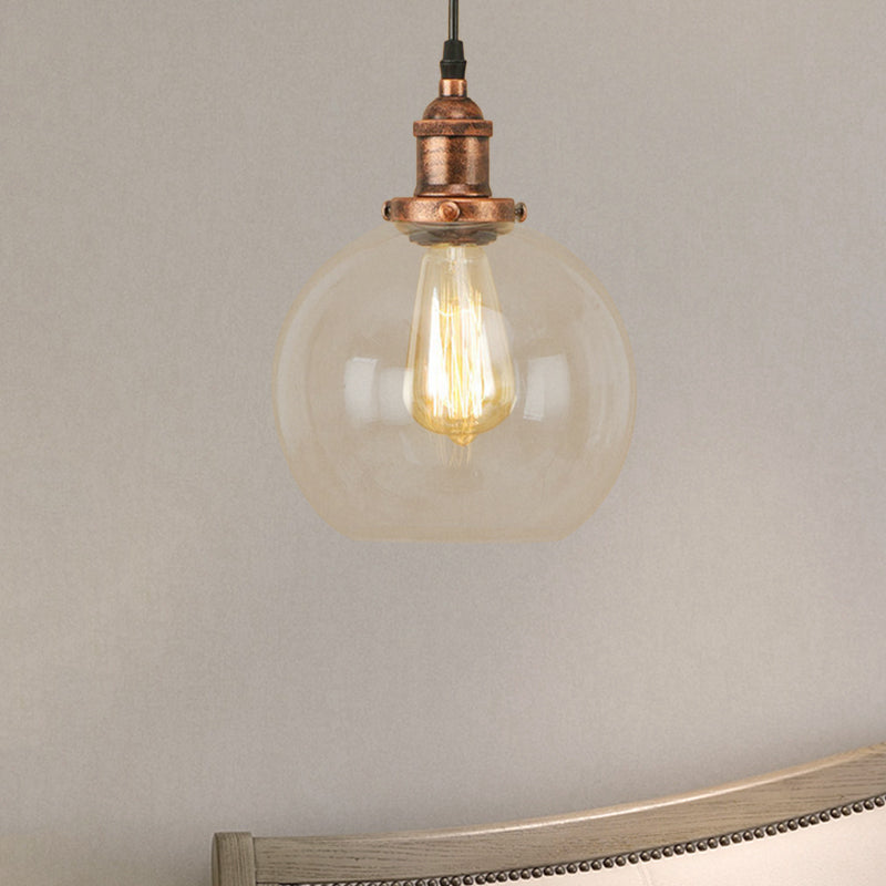 Vintage Hanging Ceiling Light With Brass/Copper/Rust Finish Clear Glass Globe Pendant For Dining
