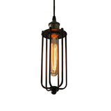 Vintage Style Metallic Matte Black Pendant Lamp With Cage Shade - 1 Light Hanging Fixture