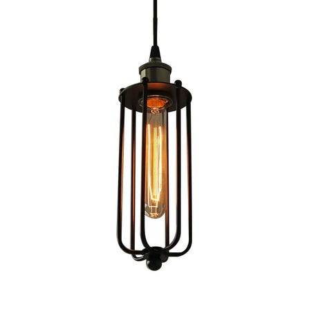 Vintage Style Metallic Matte Black Pendant Lamp With Cage Shade - 1 Light Hanging Fixture