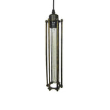 Industrial Metal Pendant Light With Cage Shade - Black/Bronze Cylinder Design For Bedroom Hanging